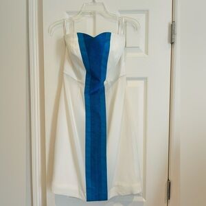 SMITH Strapless Dress in White and Blue